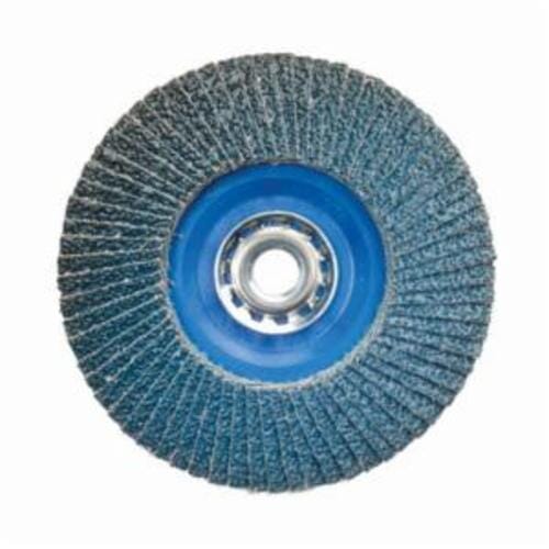 Norton® BlueFire® 66623399137 R884P Arbor Thread Quick-Trim Standard Density Coated Abrasive Flap Disc, 4-1/2 in Dia, P40 Grit, Extra Coarse Grade, Zirconia Alumina Plus Abrasive, Type 27 Flat Disc